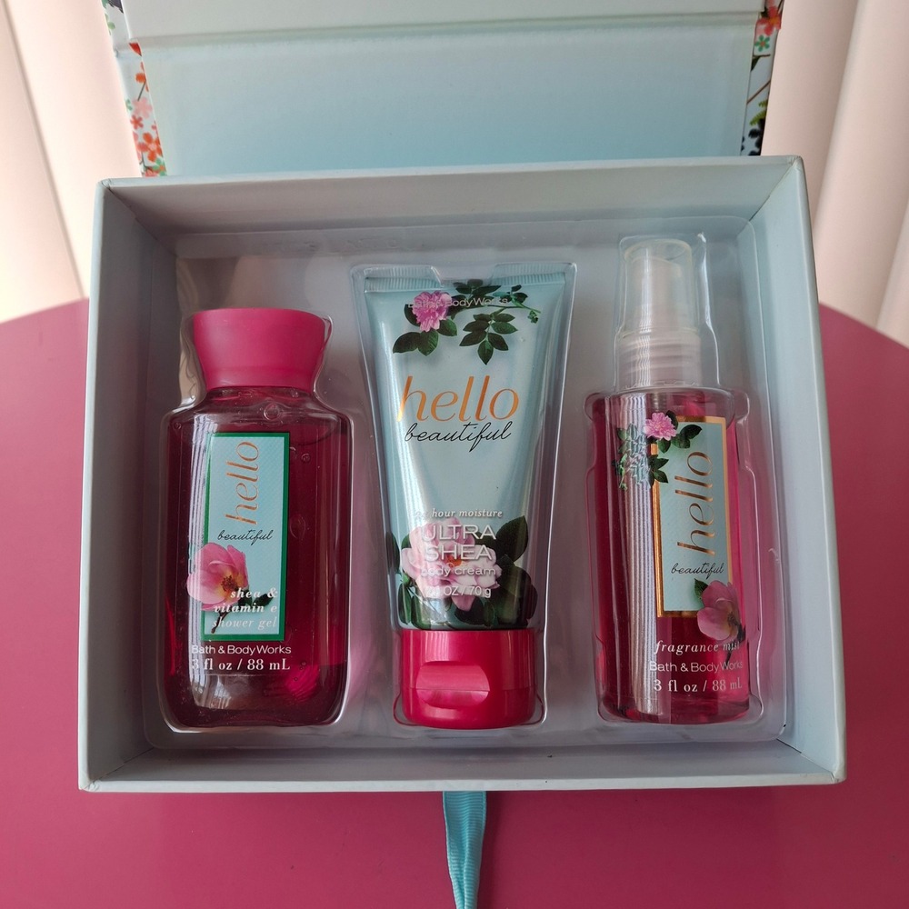 Bath & Body Works HELLO BEAUTIFUL Gift Set Travel Size Mist Cream Gel Box